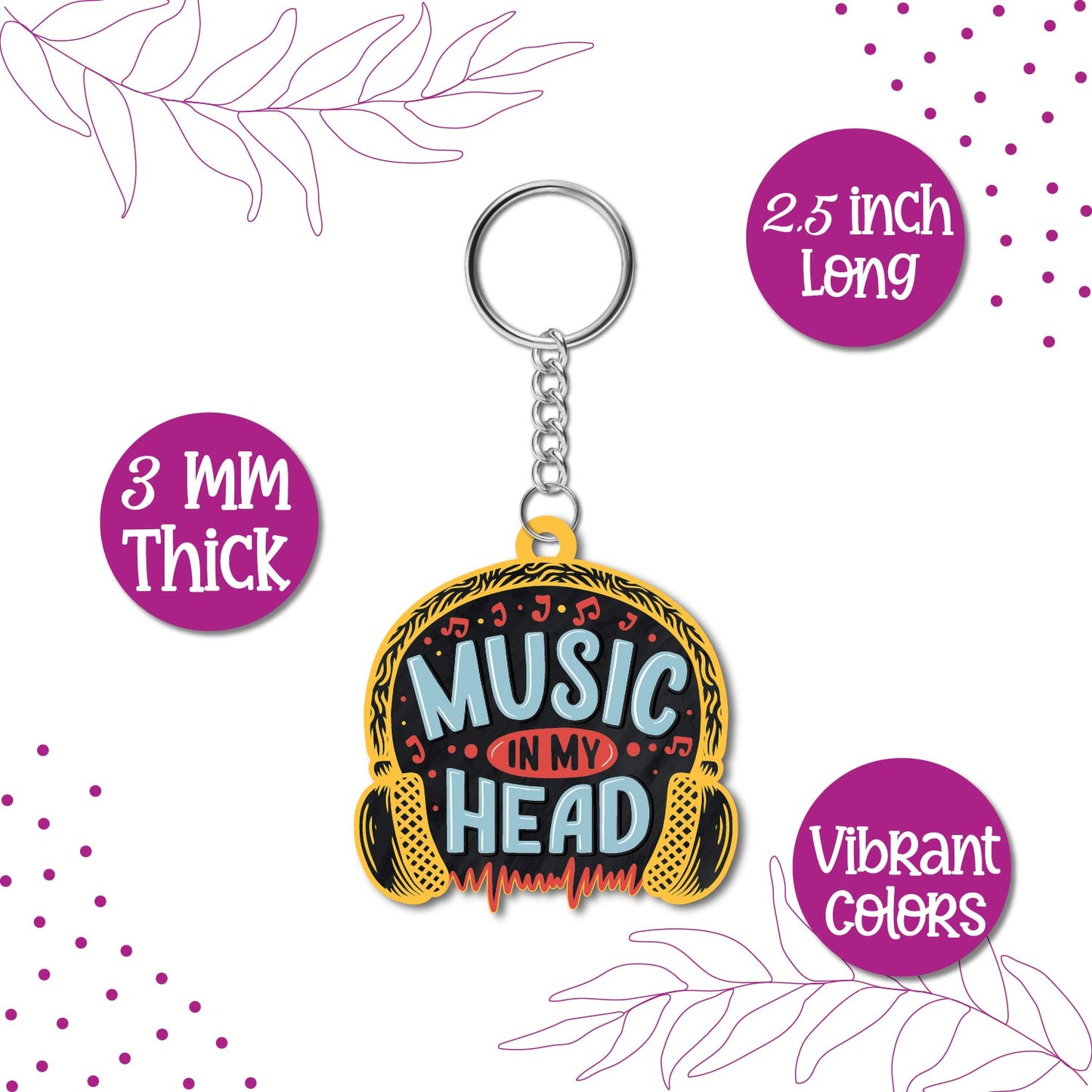 Music in my head Wooden Keychain