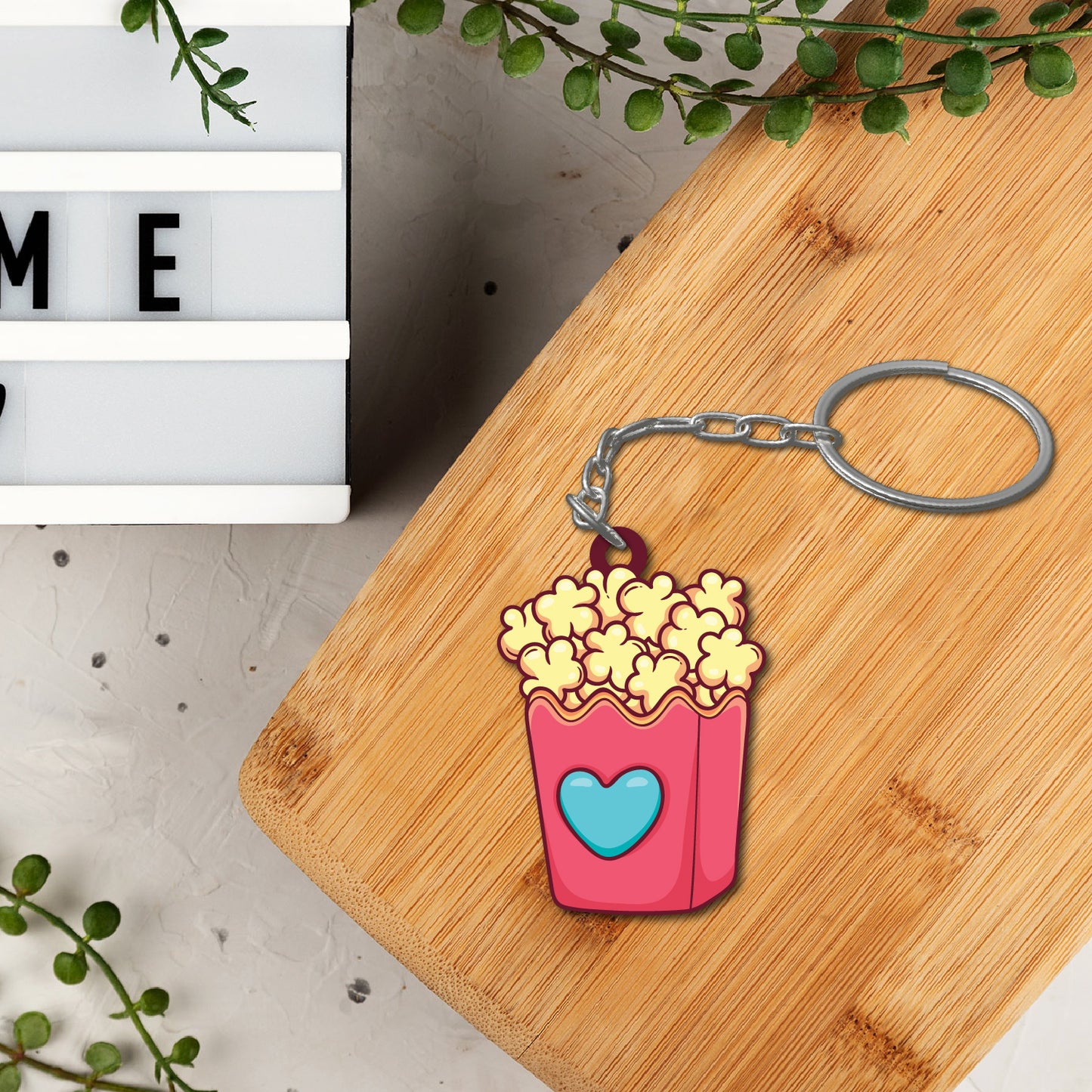 Wooden Popcorn Keychain