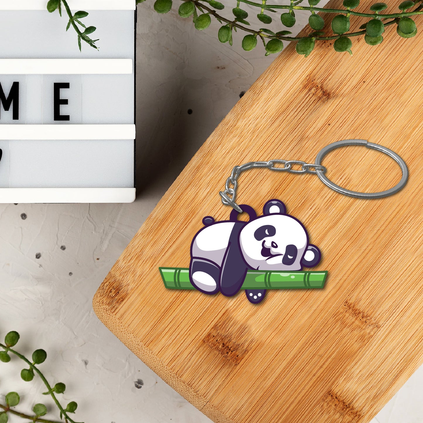 Sleeping Panda Wooden Keychain