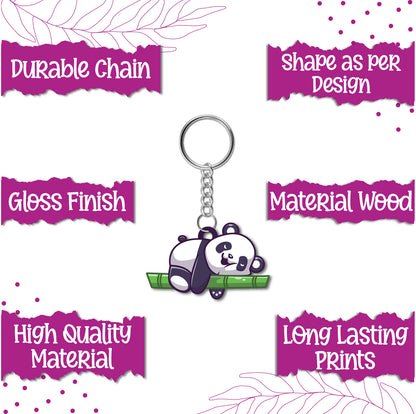 Sleeping Panda Wooden Keychain
