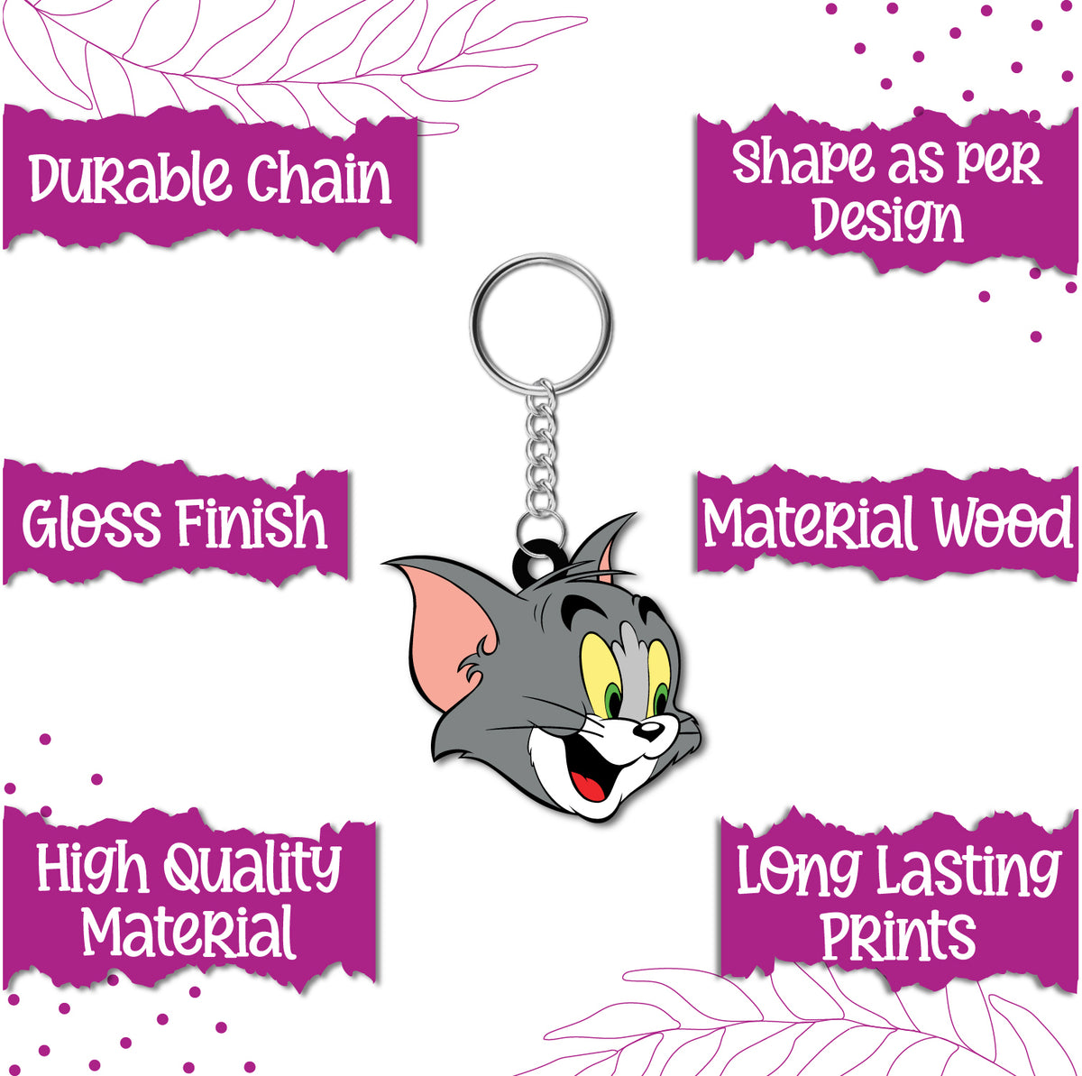 Cute Wooden Tom Keychain | Tom and Jerry Fan Gift | Eco-Friendly Carto ...