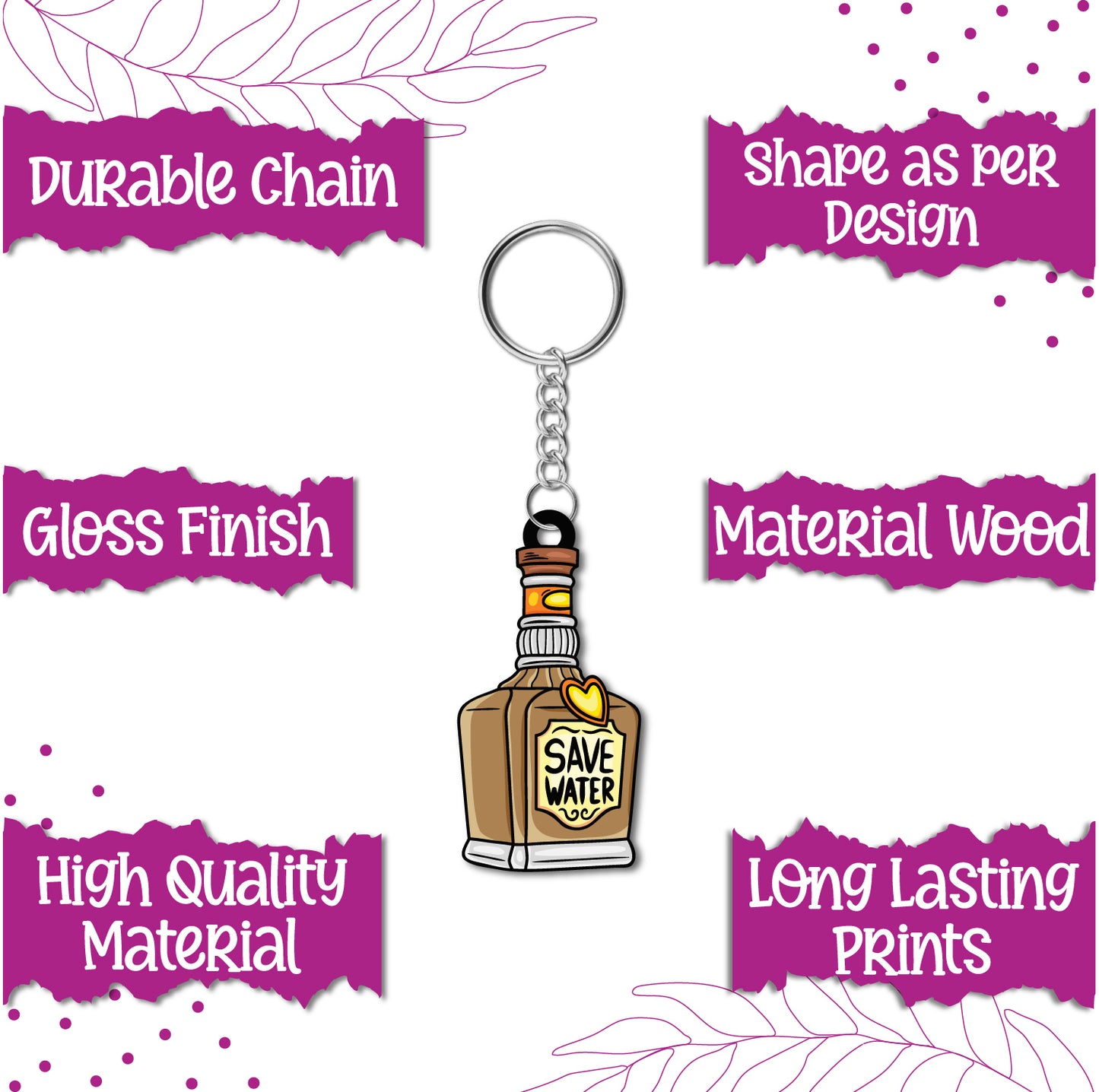 Save Water Wooden Keychain