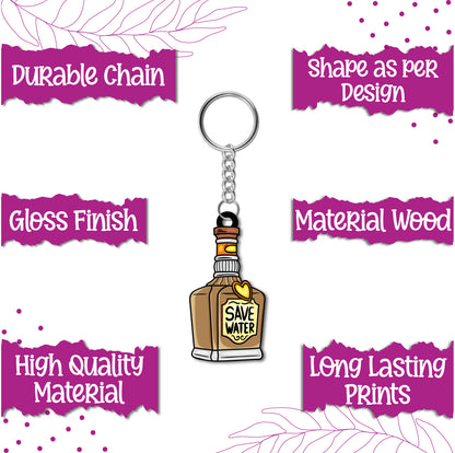Save Water Wooden Keychain