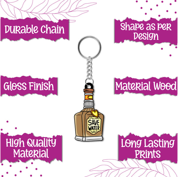 Save Water Wooden Keychain