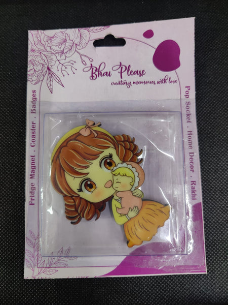 Mom Holding Baby Wooden Fridge Magnet