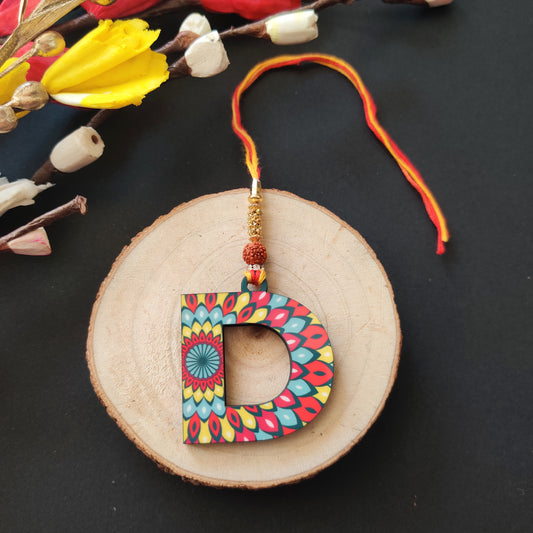 Alphabet D Wooden Lumba Rakhi