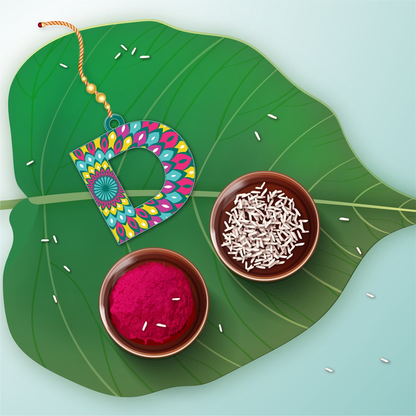 Alphabet D Wooden Lumba Rakhi