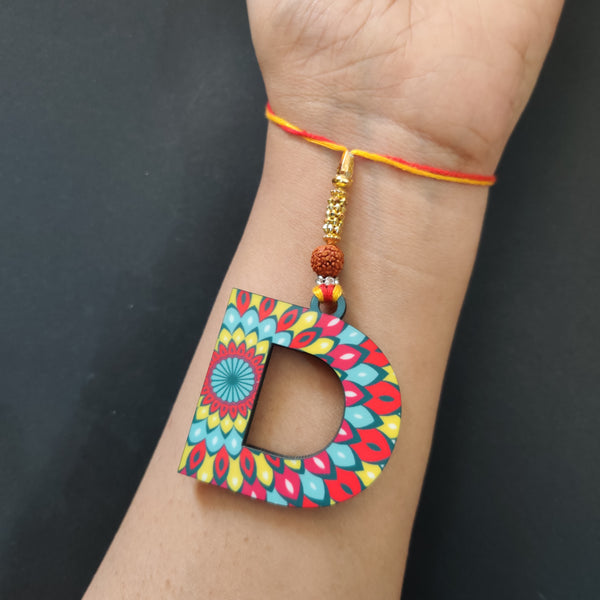 Alphabet D Wooden Lumba Rakhi