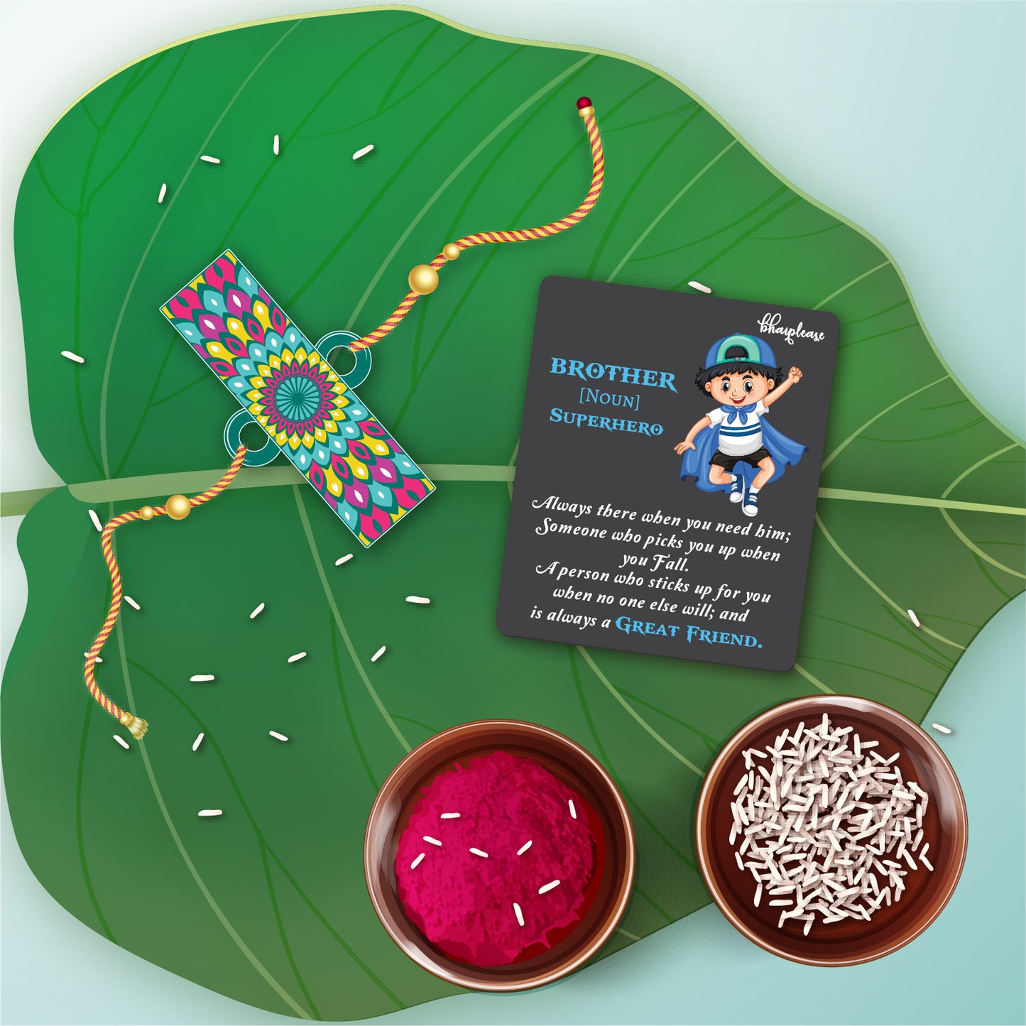 Alphabet I Wooden Rakhi With Super Brother Fridge Magnet