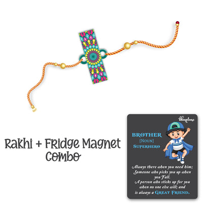 Alphabet I Wooden Rakhi With Super Brother Fridge Magnet