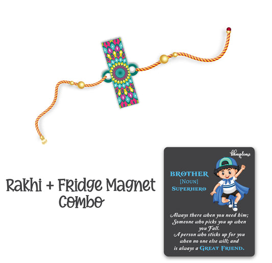 Alphabet I Wooden Rakhi With Super Brother Fridge Magnet