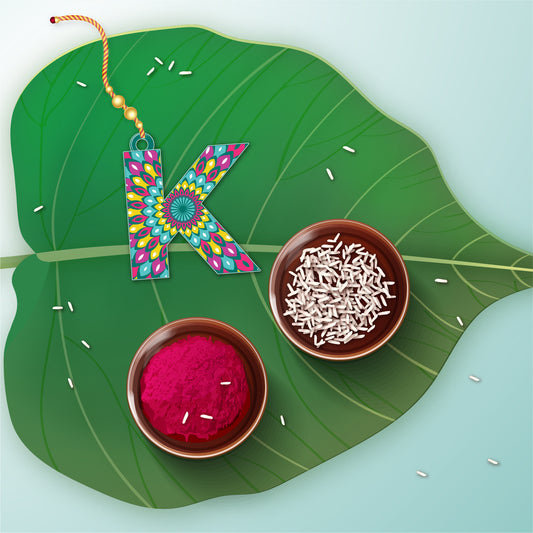Alphabet K Wooden Lumba Rakhi