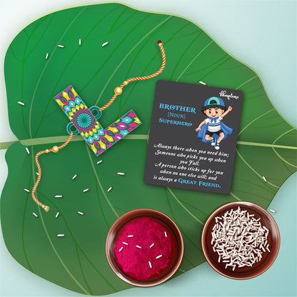 Alphabet L Wooden Rakhi With Super Brother Fridge Magnet