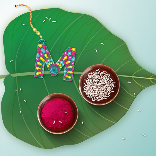 Alphabet M Wooden Lumba Rakhi