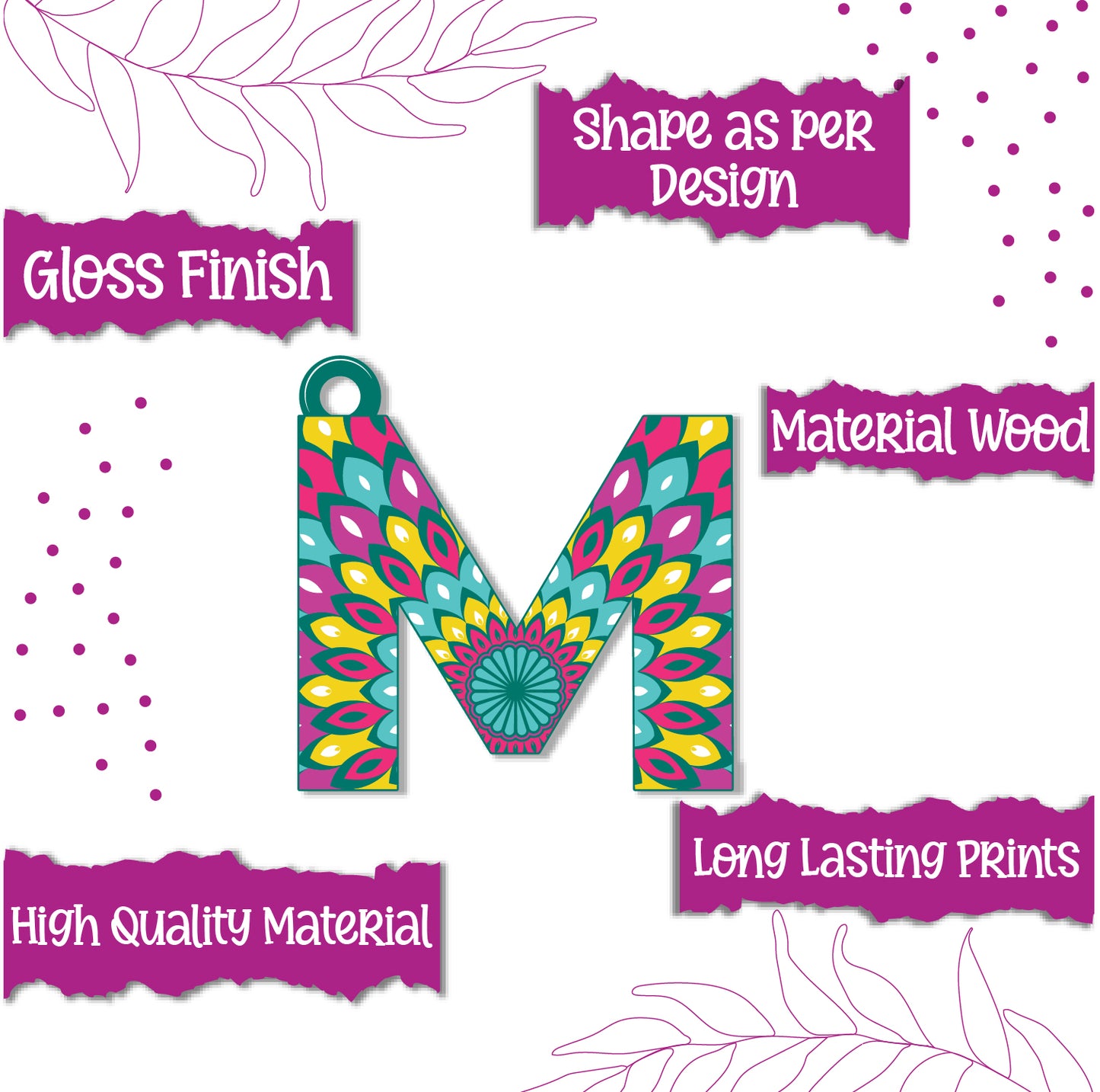 Alphabet M Wooden Lumba Rakhi