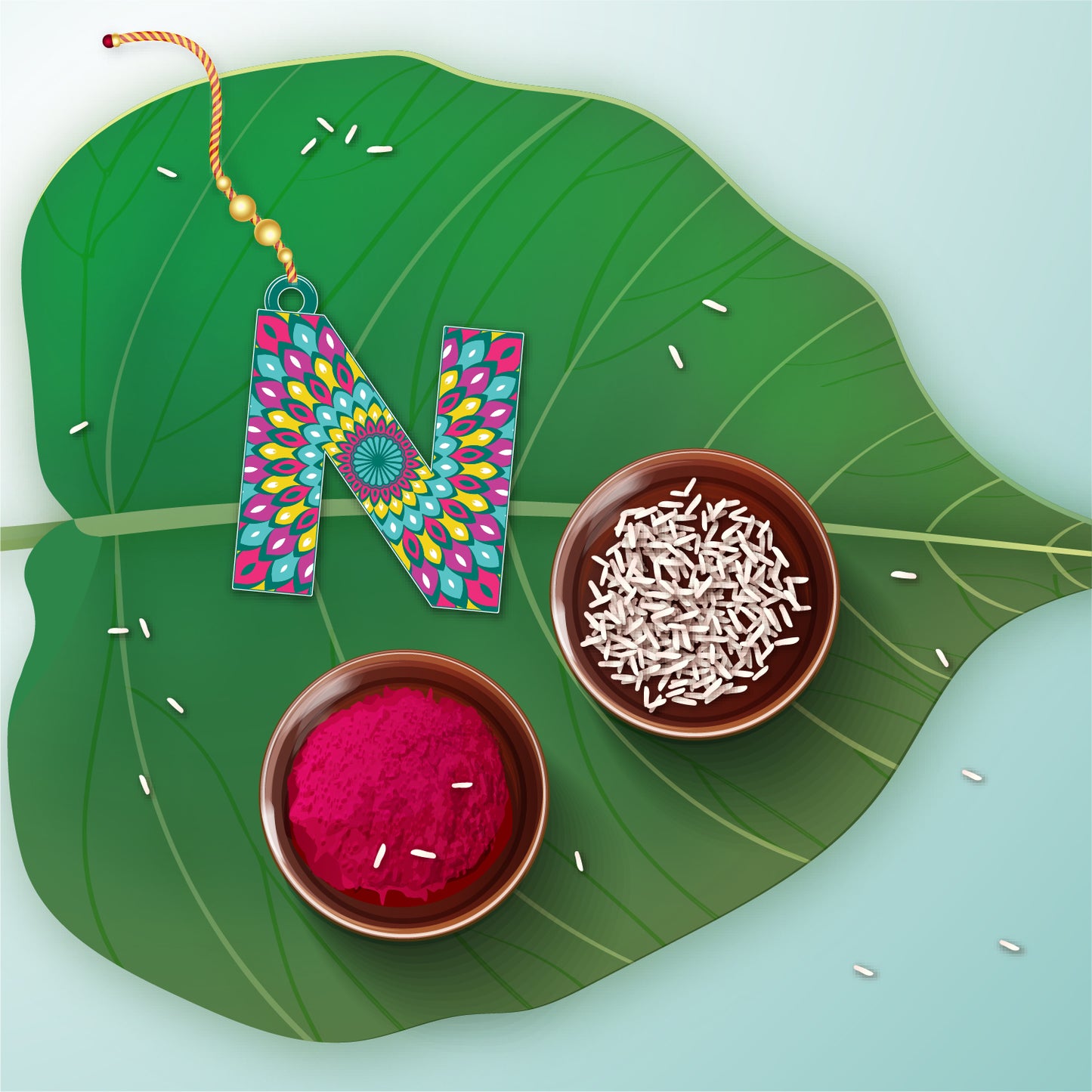 Alphabet N Wooden Lumba Rakhi