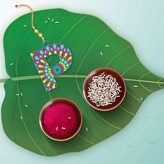 Alphabet P Wooden Lumba Rakhi