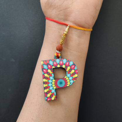Alphabet P Wooden Lumba Rakhi