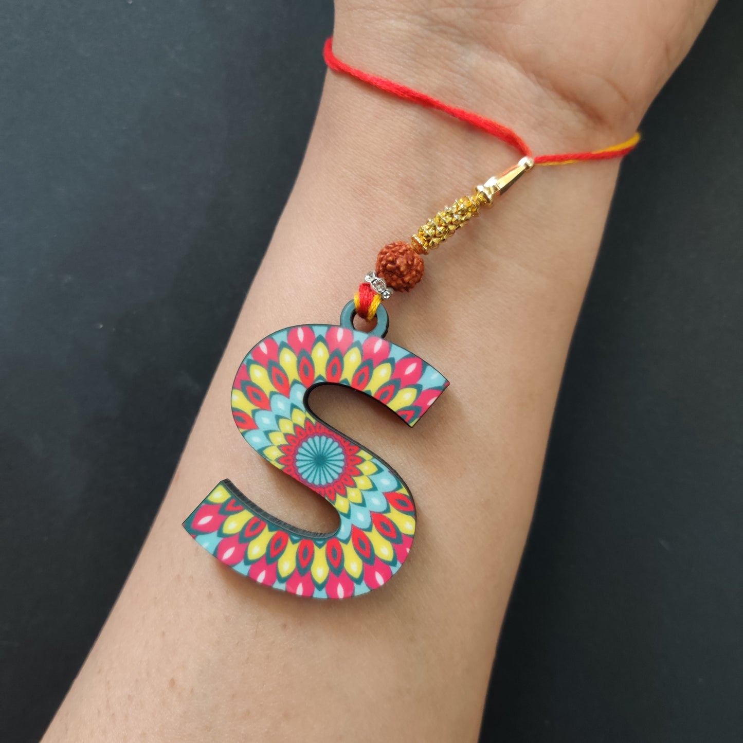 Alphabet S Wooden Lumba Rakhi