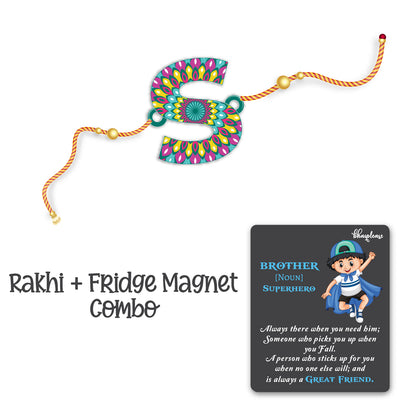 Alphabet S Wooden Rakhi With Super Brother Fridge Magnet