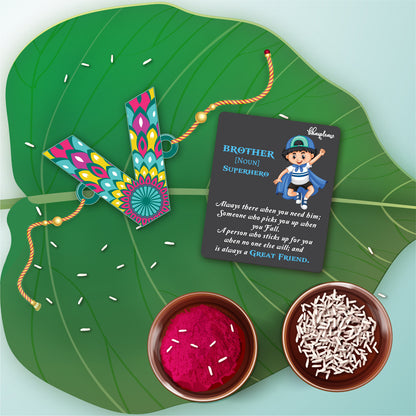 Alphabet V Wooden Rakhi With Super Brother Fridge Magnet