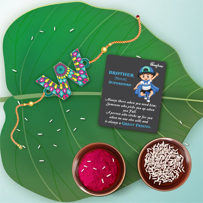 Alphabet W Wooden Rakhi With Super Brother Fridge Magnet