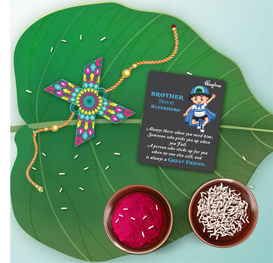 Alphabet X Wooden Rakhi With Super Brother Fridge Magnet