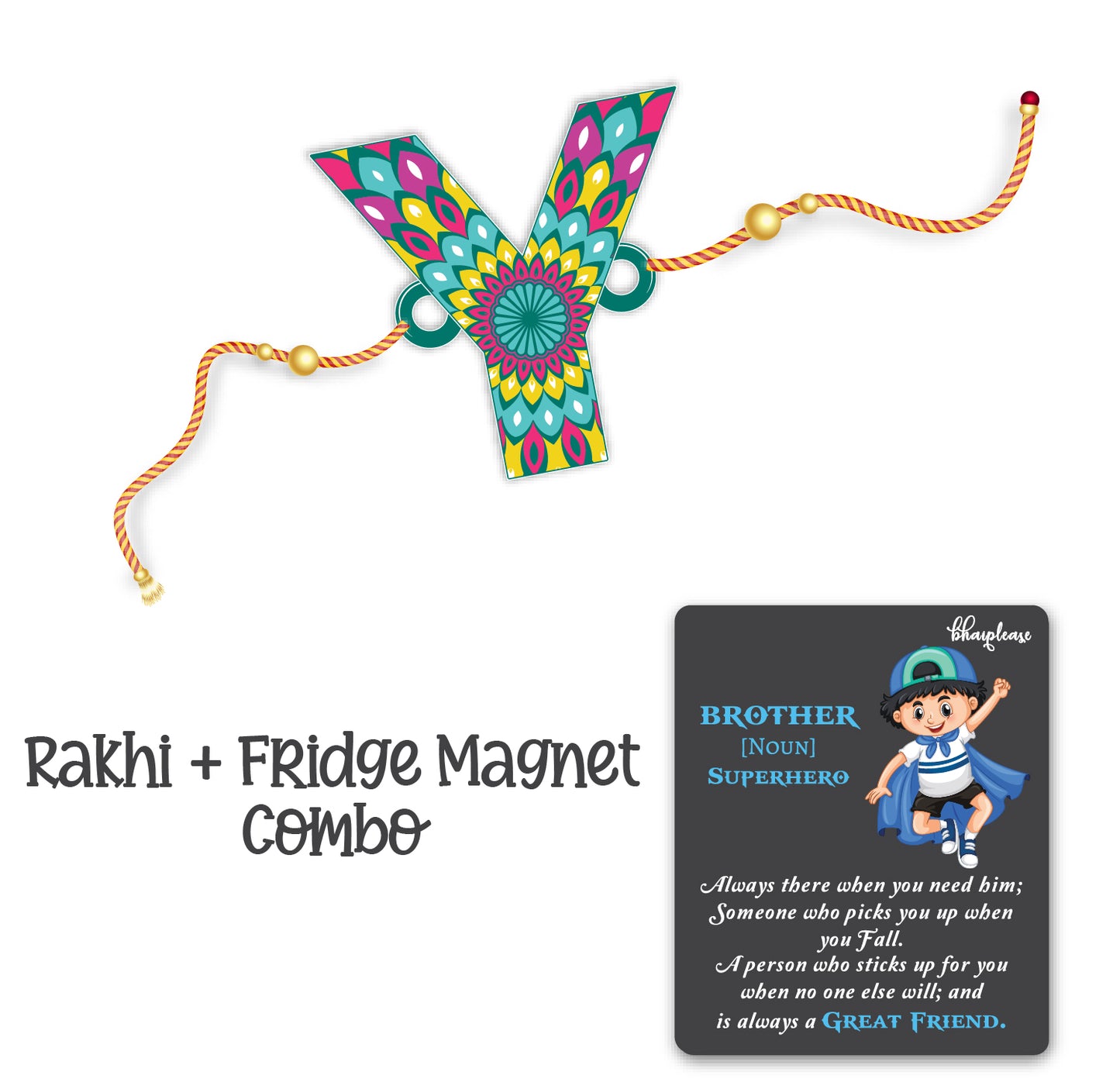 Alphabet Y Wooden Rakhi With Super Brother Fridge Magnet