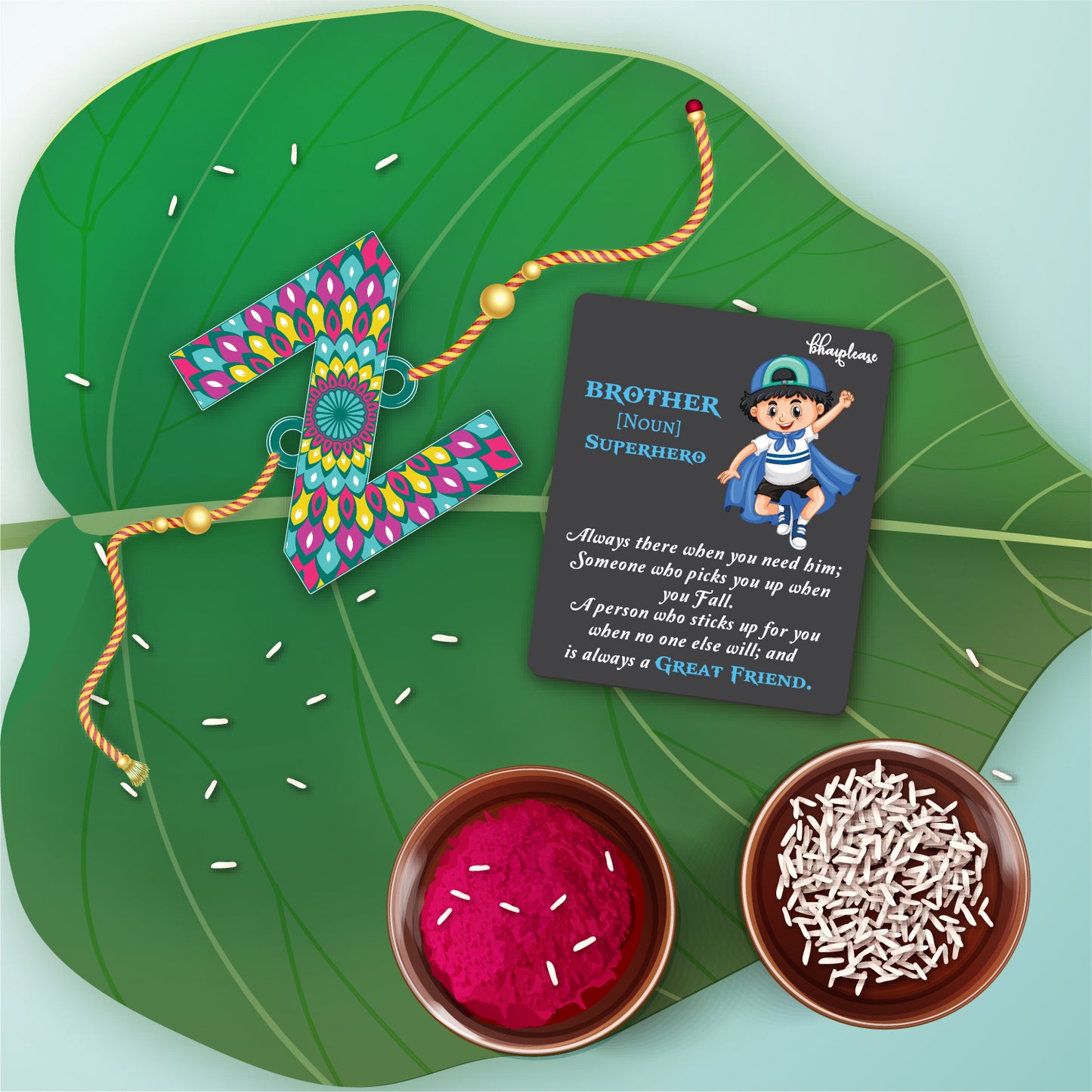 Alphabet Z Wooden Rakhi With Super Brother Fridge Magnet