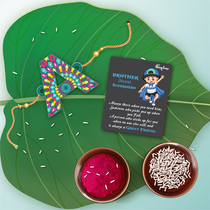 Alphabet A Wooden Rakhi With Super Brother Fridge Magnet