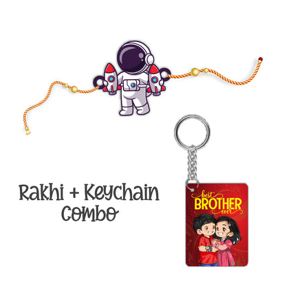 Astronaut Wooden Rakhi With Keychain
