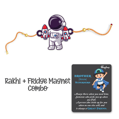 Astronaut Wooden Rakhi With Super Brother Fridge Magnet