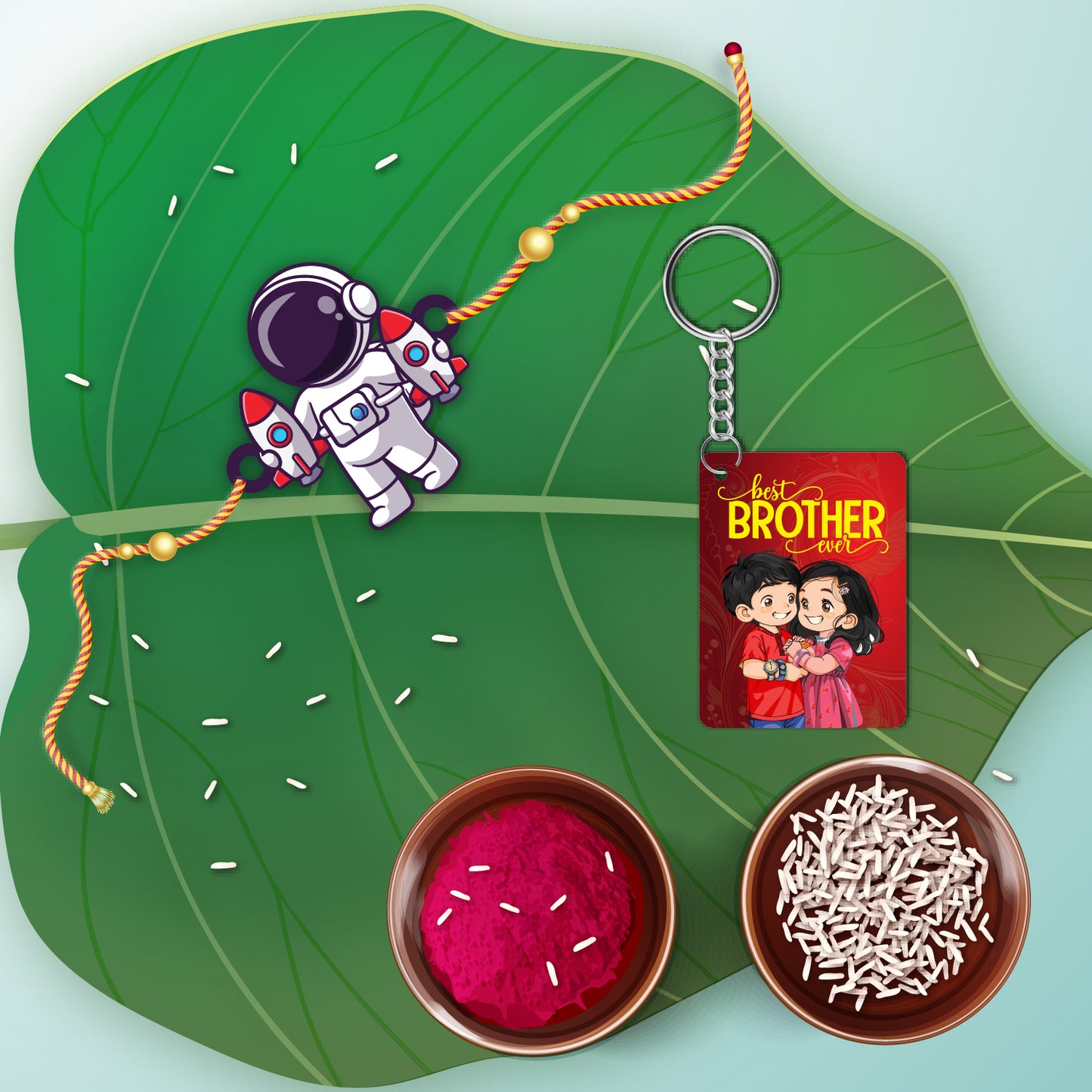 Astronaut Wooden Rakhi With Keychain