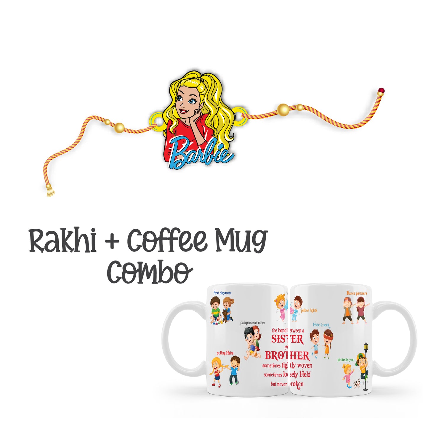 Barbie Wooden Rakhi With Mug – Character Theme Rakhi | Bhai Please