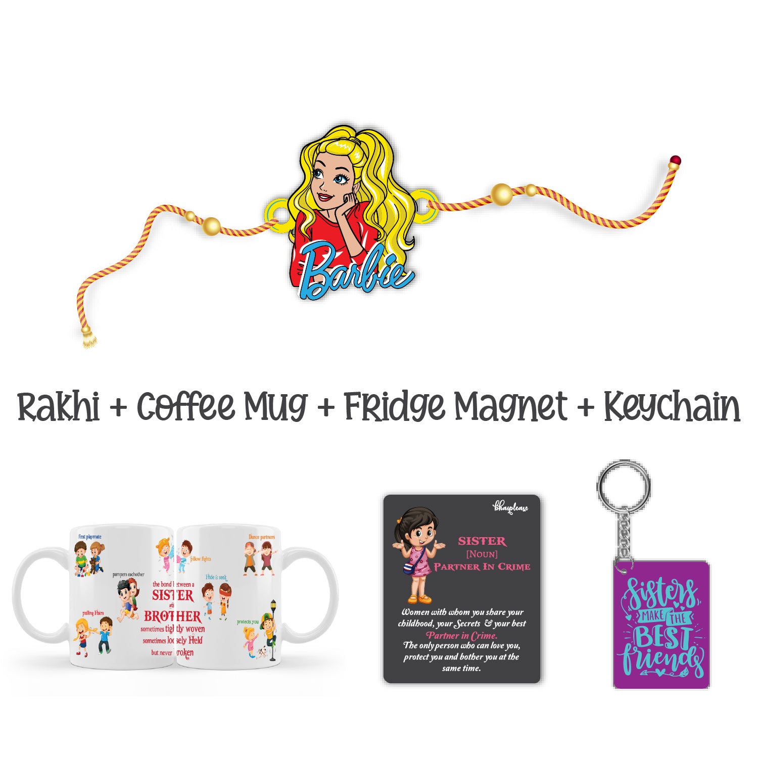 Barbie Wooden Rakhi With Mega Combo – Character Theme Rakhi | Bhai Please