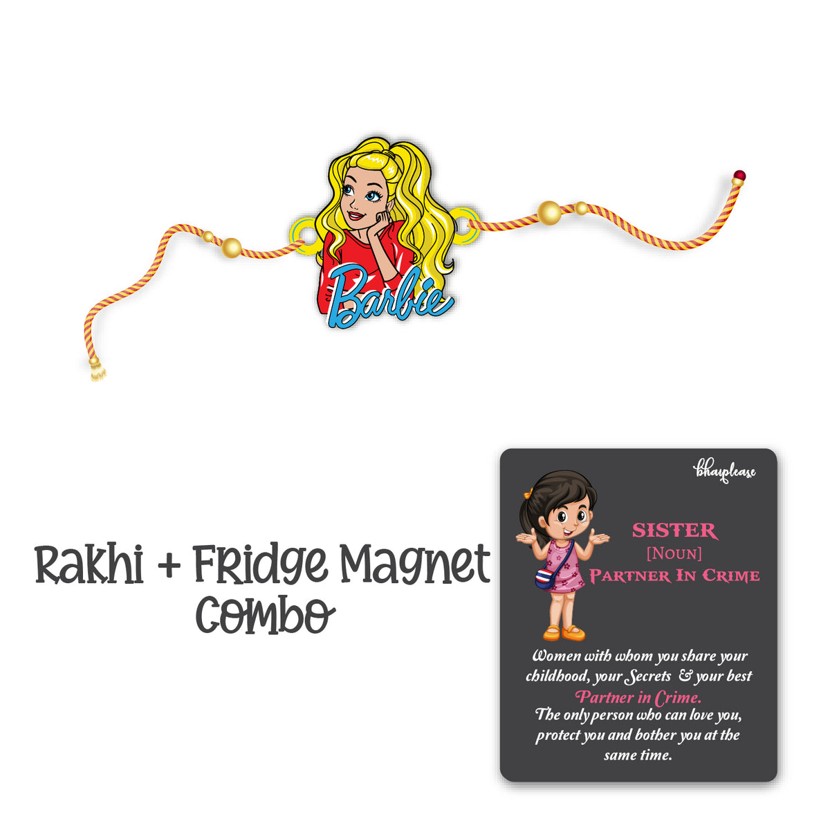 Barbie Wooden Rakhi With Magnet – Character Theme Rakhi | Bhai Please