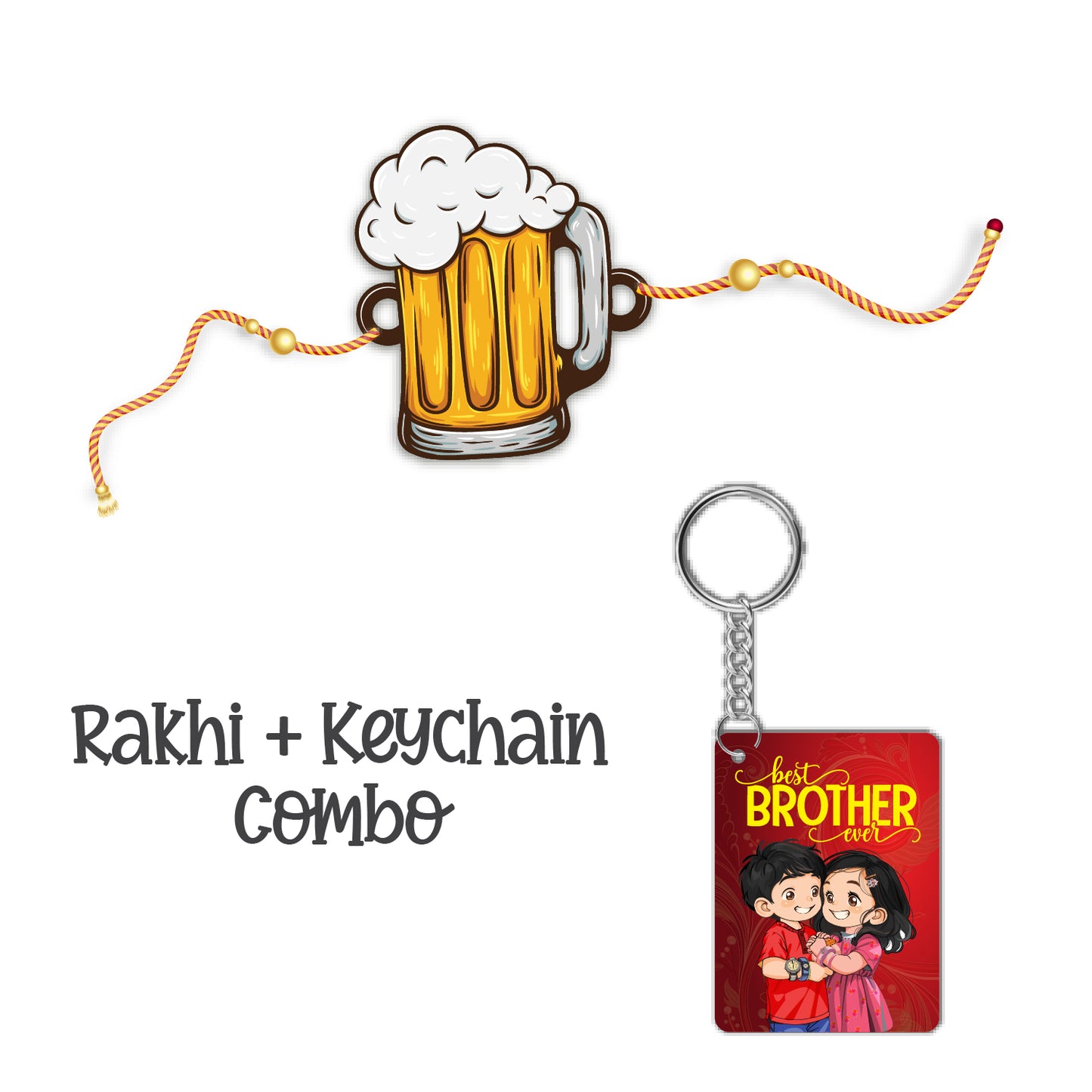 Beer Wooden Rakhi With Keychain