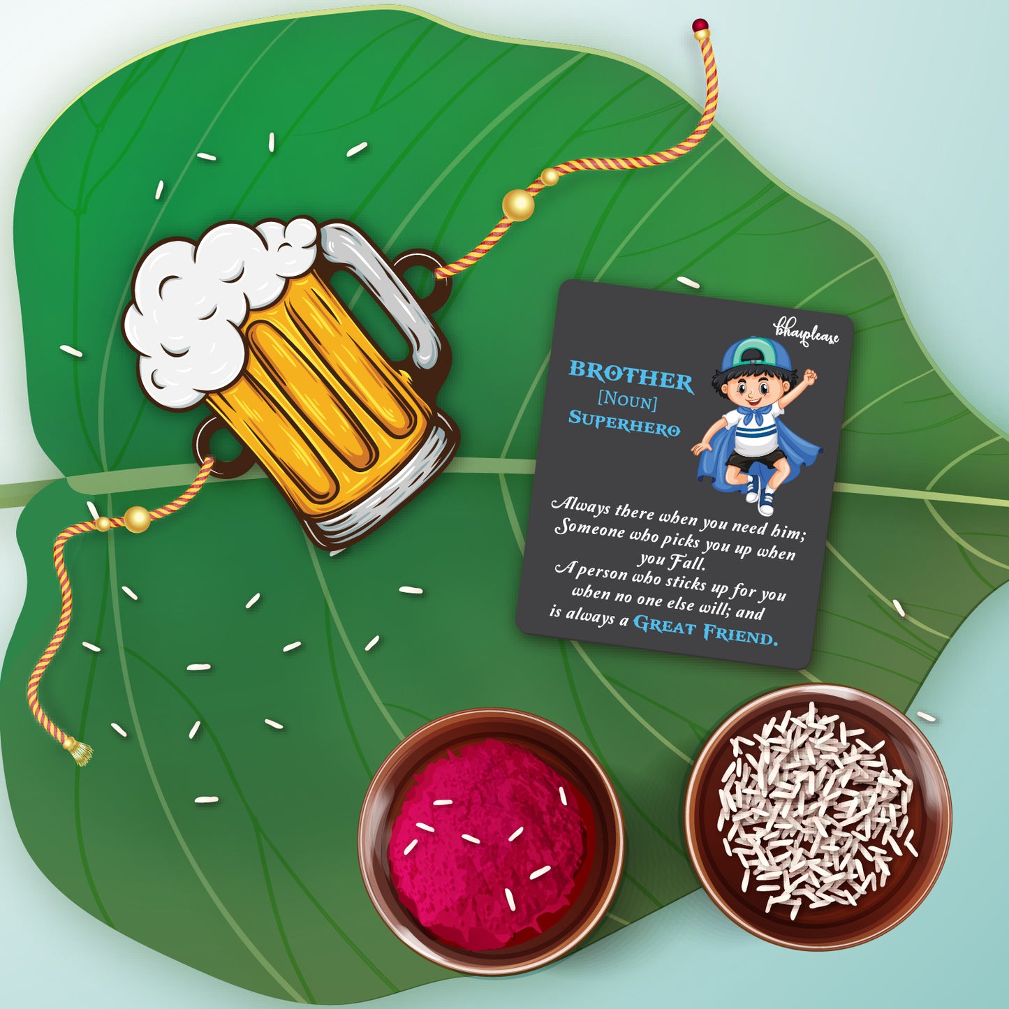 Beer Wooden Rakhi With Super Brother Fridge Magnet