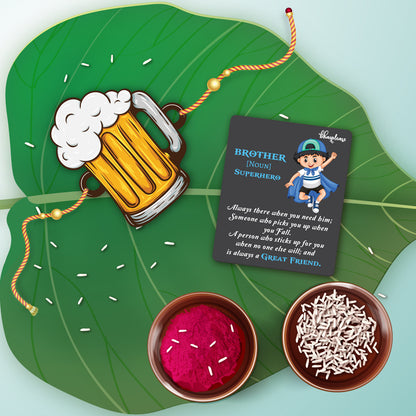 Beer Wooden Rakhi With Super Brother Fridge Magnet