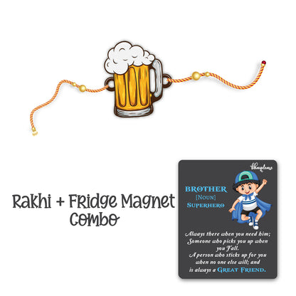 Beer Wooden Rakhi With Super Brother Fridge Magnet
