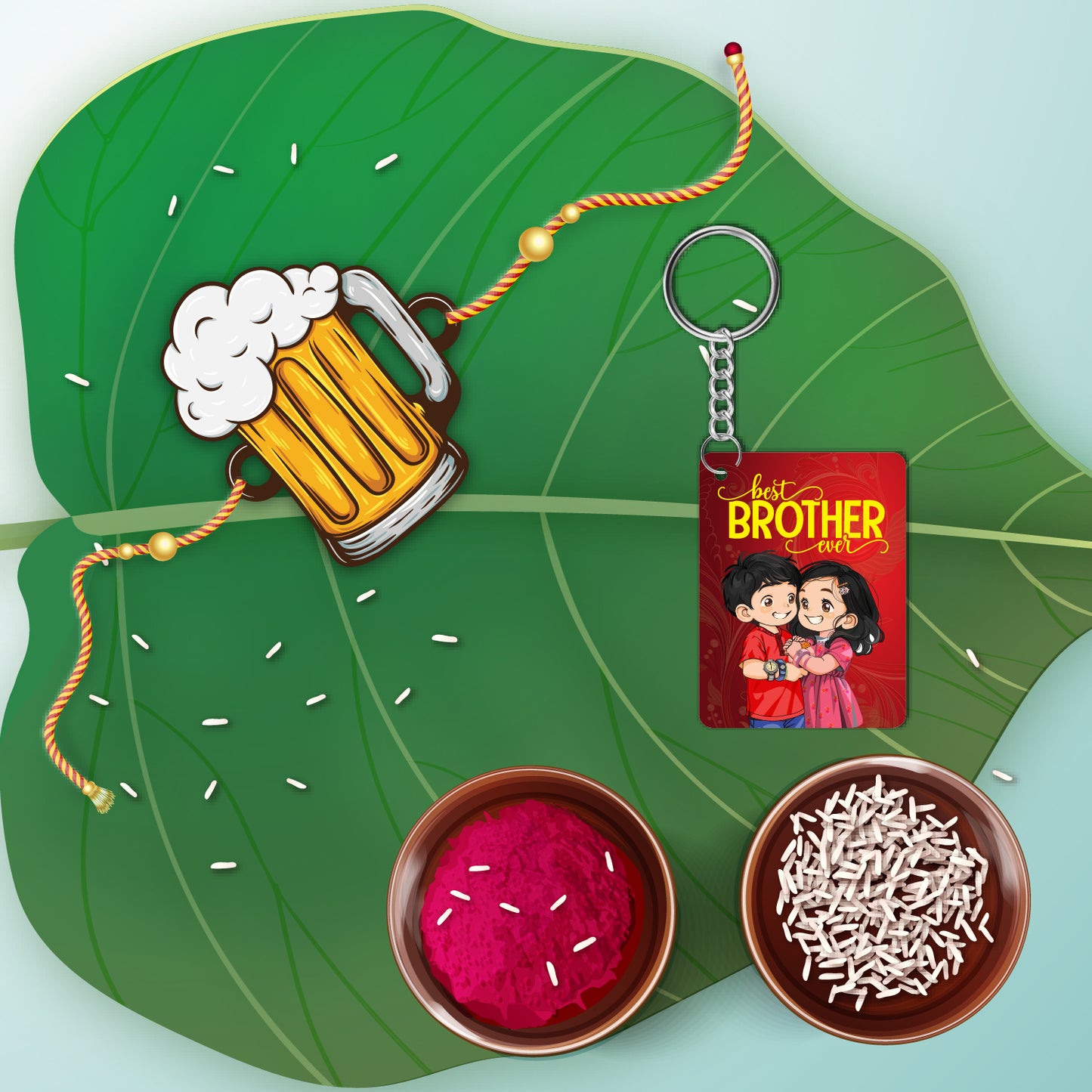 Beer Wooden Rakhi With Keychain