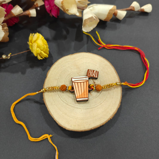 Chai Lover Wooden Rakhi – food Rakhi for tea-loving brother