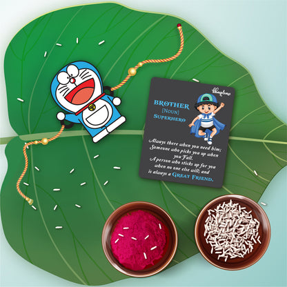 Doremon Wooden Rakhi With Brother Is Superhero Fridge Magnet – Anime Theme Rakhi | Bhai Please