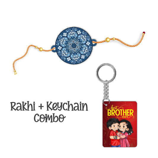 Mandala Rakhi For Brother  With  Keychain