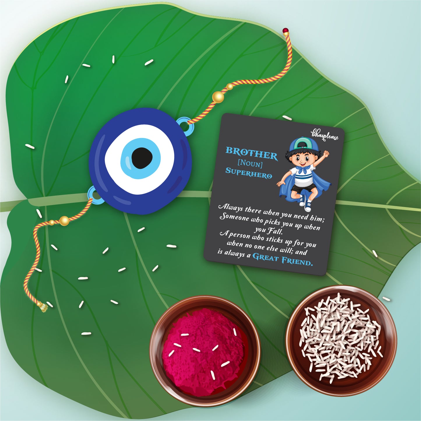 Evileye Wooden Rakhi With Brother Is Superhero Fridge Magnet – God/Spiritual Theme Rakhi | Bhai Please
