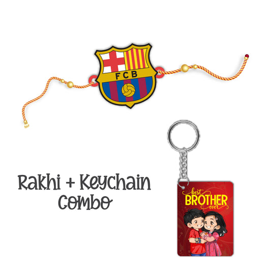 Fc Barcelona Rakhi For Brother  With  Keychain