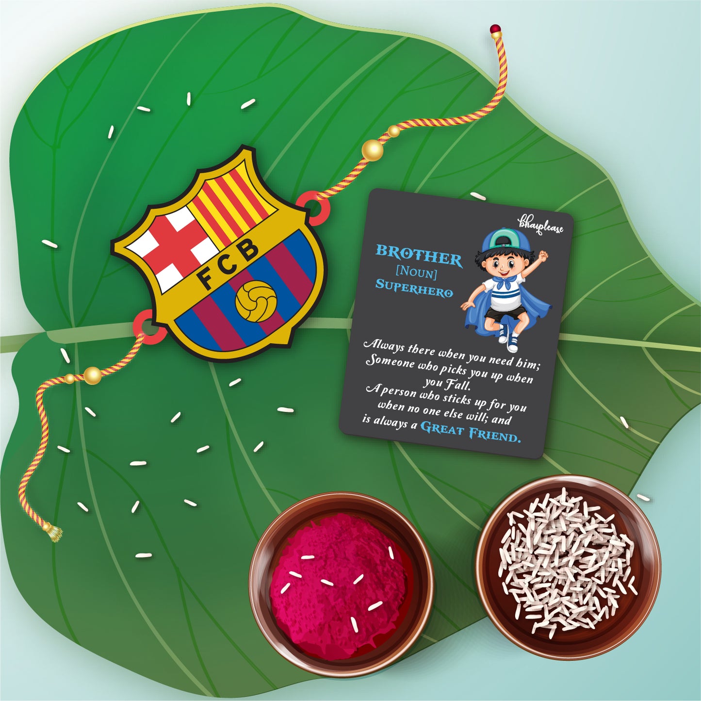 FC Barcelona Wooden Rakhi With Brother Is Superhero Fridge Magnet