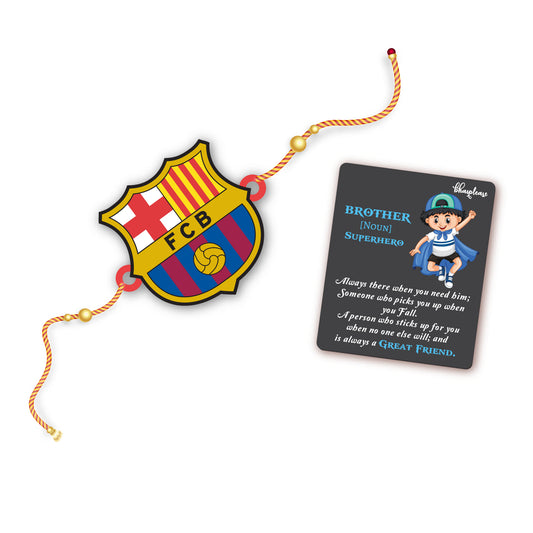 FC Barcelona Wooden Rakhi With Brother Is Superhero Fridge Magnet