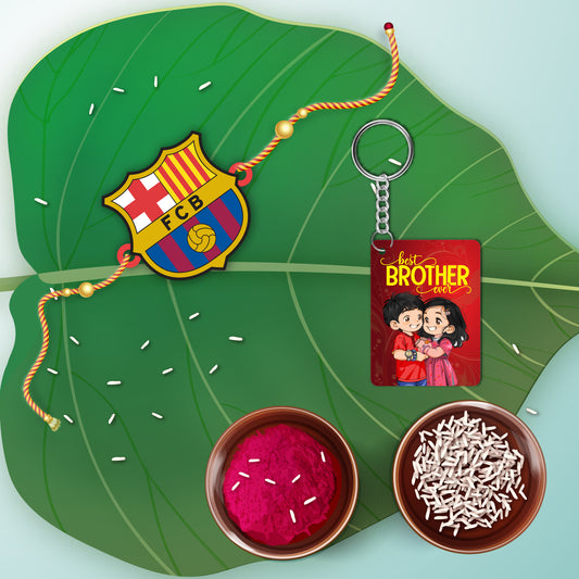 Fc Barcelona Rakhi For Brother  With  Keychain