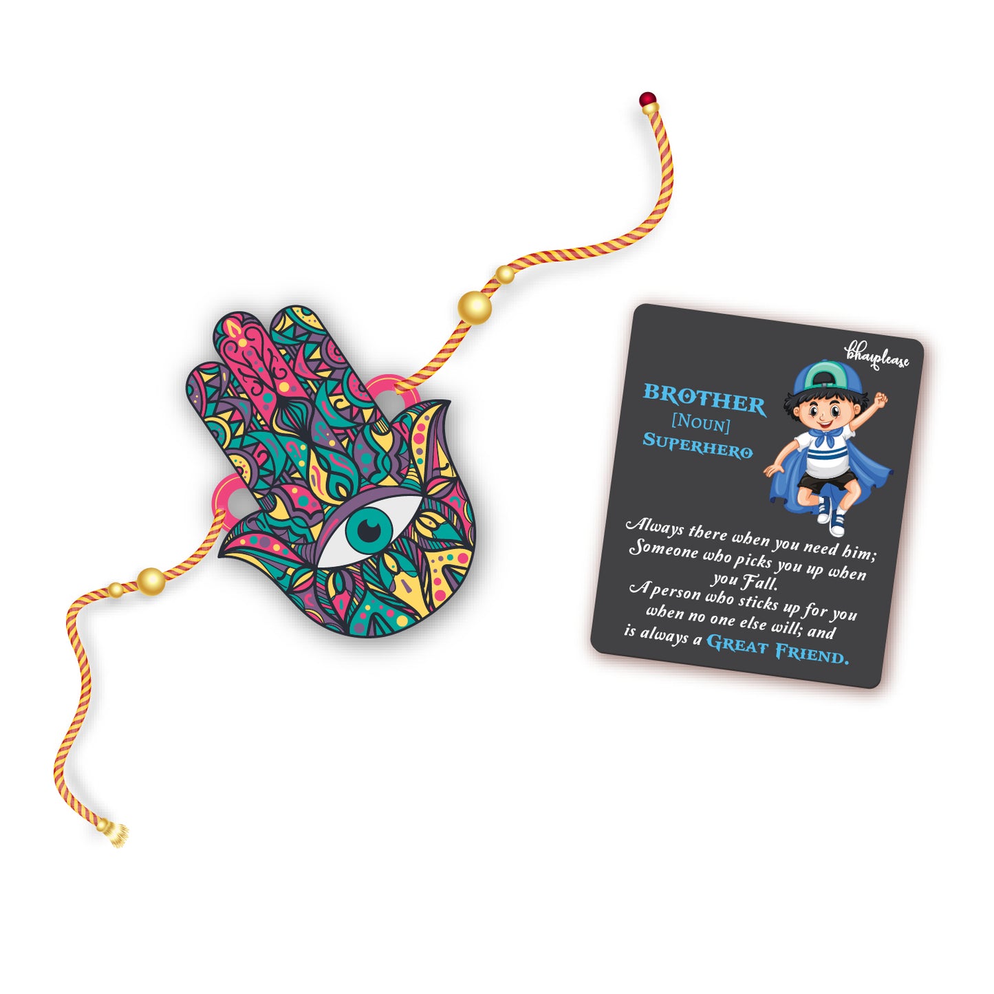 Hamsa Wooden Rakhi With Brother Is Superhero Fridge Magnet